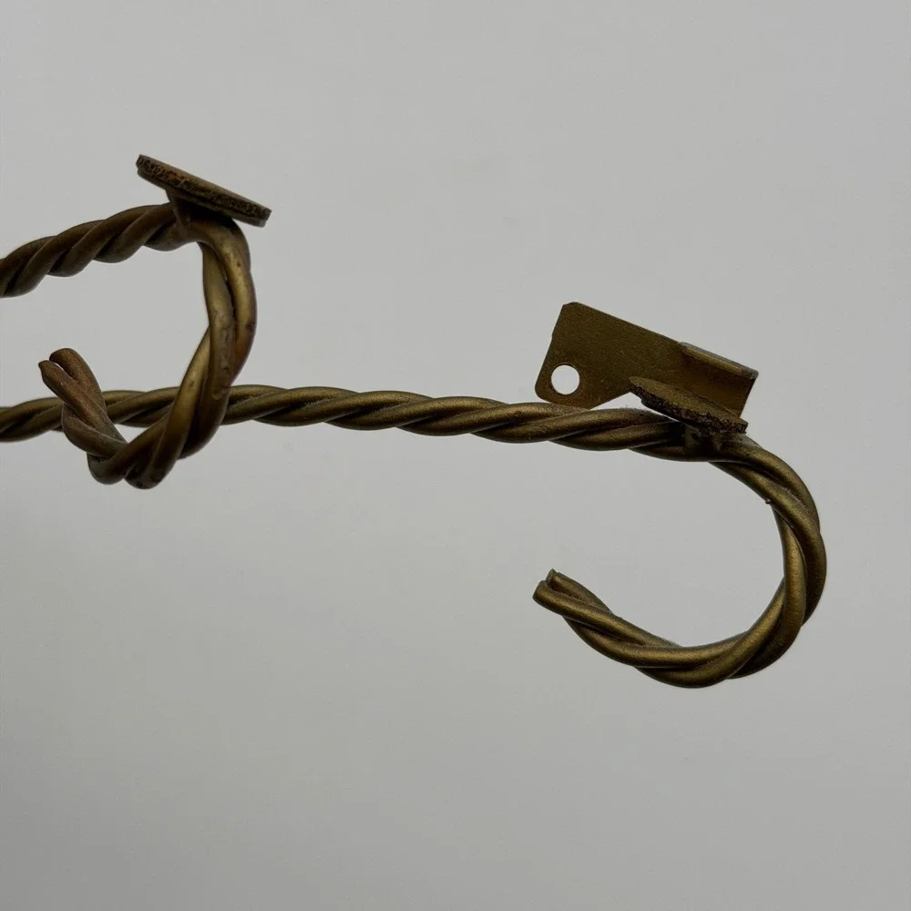 Vintage Gold Twisted Wire 5 Hook Wall Rack Mid Century Modern Wheat Sheaf Style